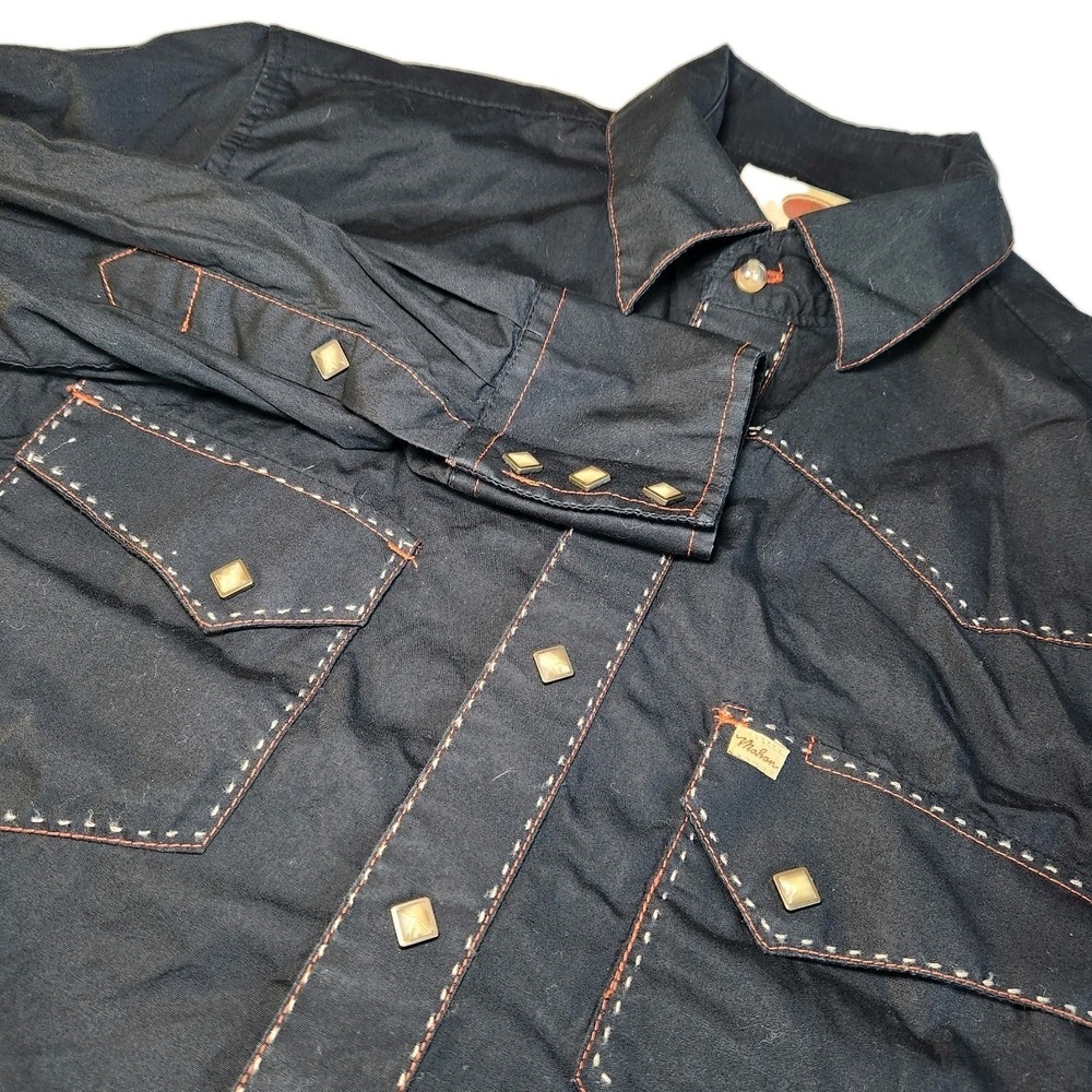 LARRY MAHAN Cowboy Collection Pearl Snap Men Medium Black Vintage Western